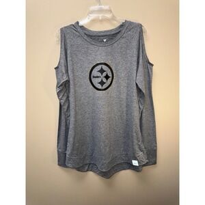 Fanatics Pittsburgh Steelers Womens Cold Shoulder Long Sleeve Gray T Shirt XL